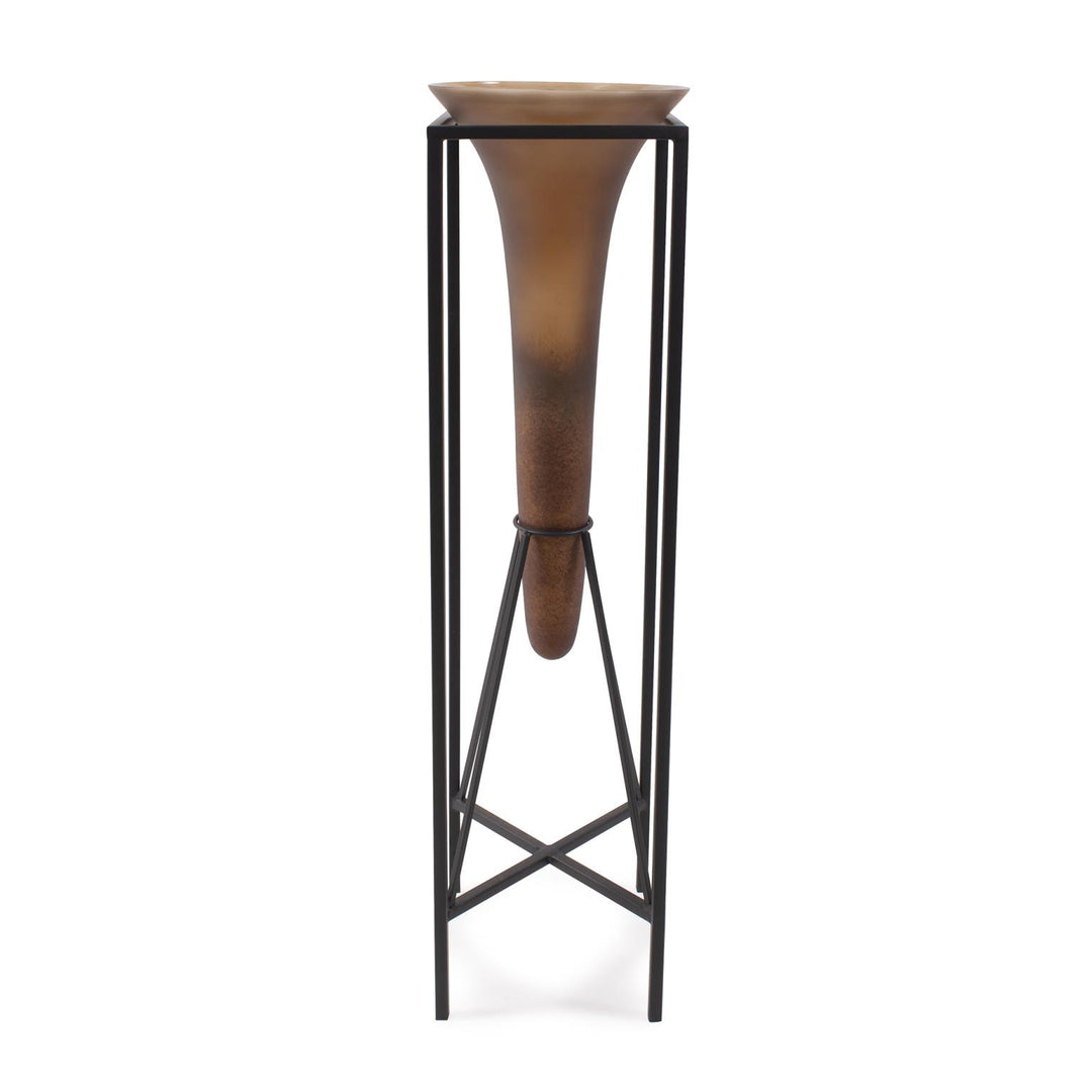 Howard Elliott Collection Bronze Euler Drop Vase with Black Iron Stand, Extra Large Vases Howard Elliott Collection   