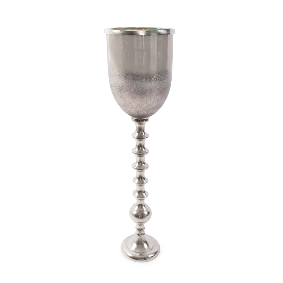 Howard Elliott Collection Black Diamond Glass Chalise on a Nickel Turned Metal Stand, Large Decorative Accents Howard Elliott Collection   