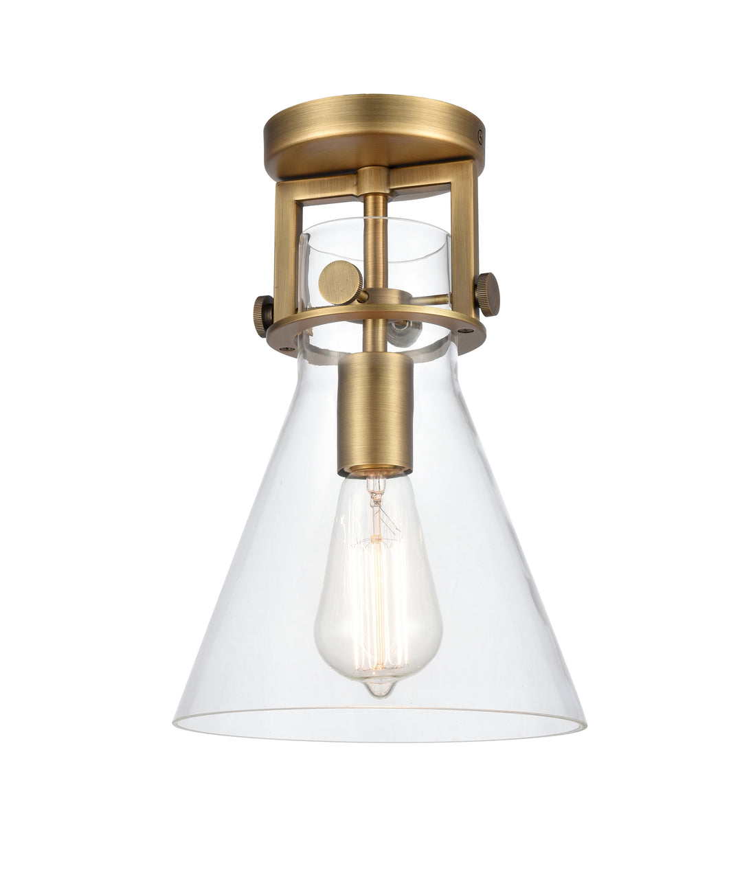 Innovations Lighting Newton Cone 8" Flush Mount - Brushed Brass Ceiling Flush Mounts Innovations Lighting Clear ; Glass Type: Clear  