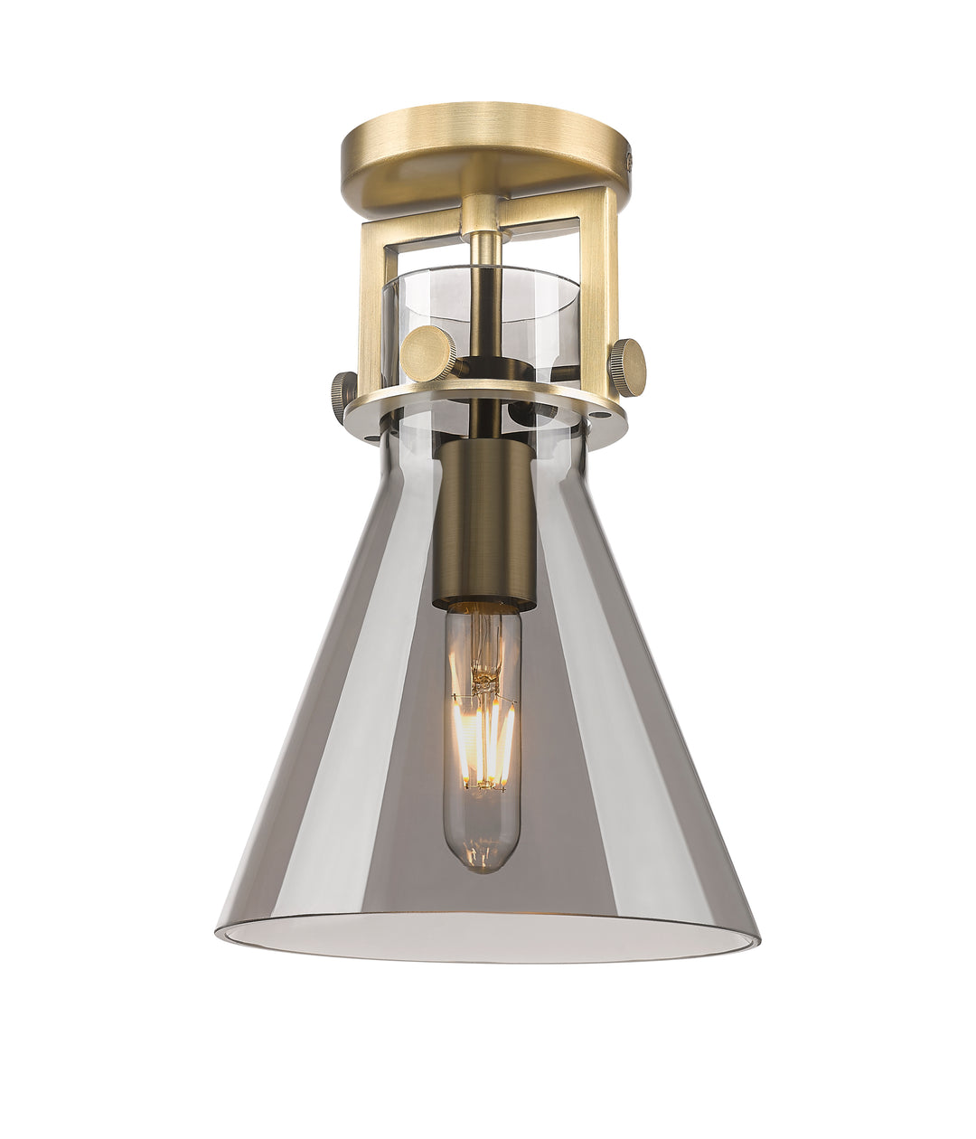 Innovations Lighting Newton Cone 8" Flush Mount - Brushed Brass Ceiling Flush Mounts Innovations Lighting Light Smoke ; Glass Type: Smoked  