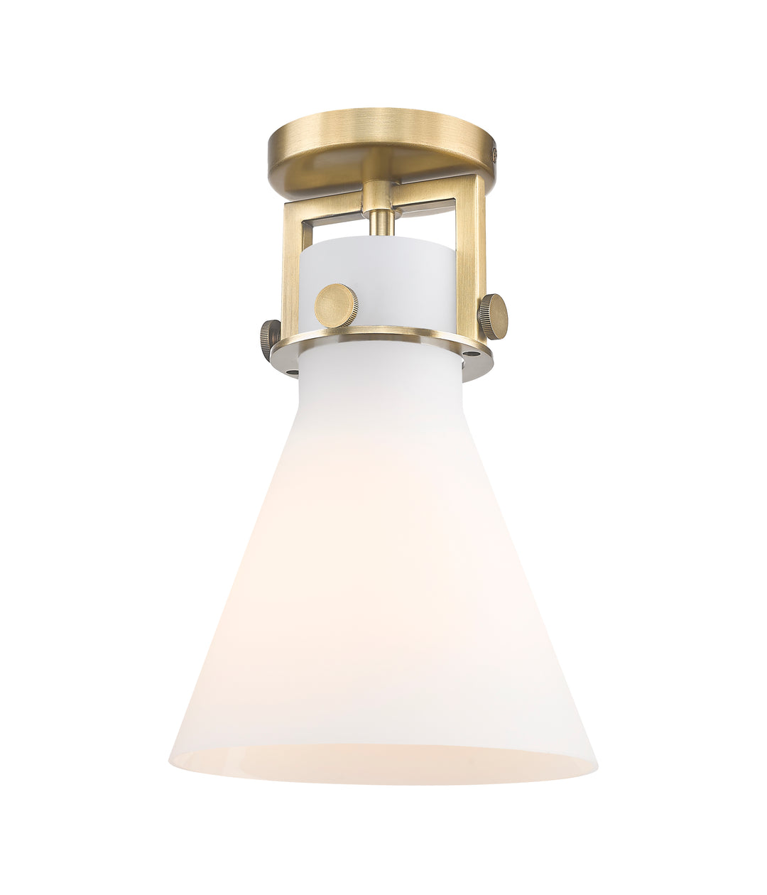 Innovations Lighting Newton Cone 8" Flush Mount - Brushed Brass Ceiling Flush Mounts Innovations Lighting White ; Glass Type: Frosted  