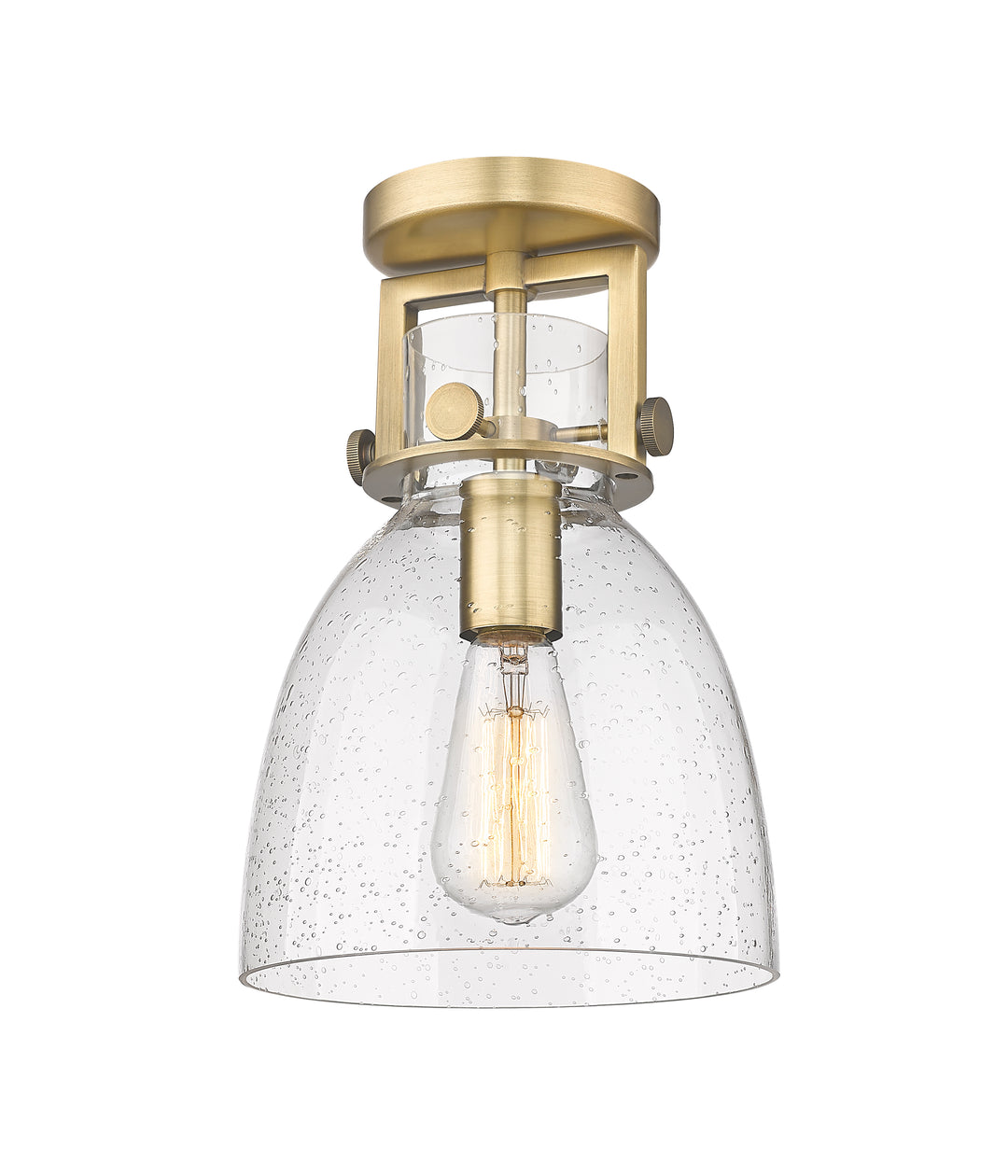 Innovations Lighting Newton Bell 8" Flush Mount - Brushed Brass Ceiling Flush Mounts Innovations Lighting Seedy ; Glass Type: Seeded  