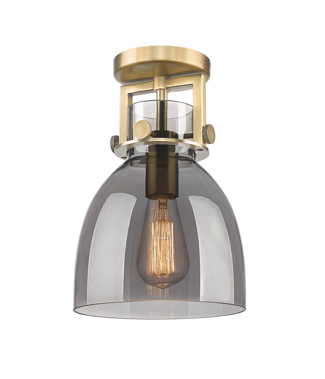 Innovations Lighting Newton Bell 8" Flush Mount - Brushed Brass Ceiling Flush Mounts Innovations Lighting Light Smoke ; Glass Type: Smoked  