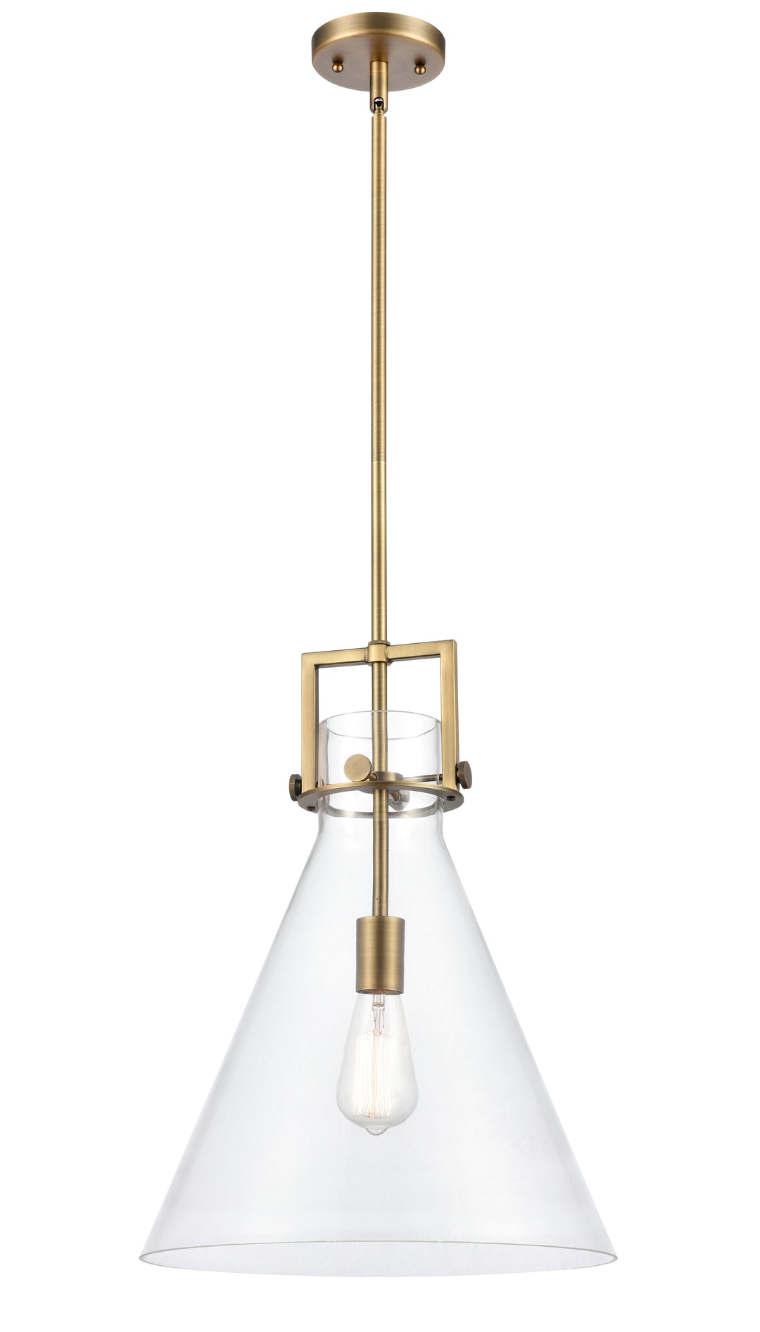 Innovations Lighting Newton Cone 14" Pendant - Brushed Brass Pendants Innovations Lighting Clear ; Glass Type: Clear  