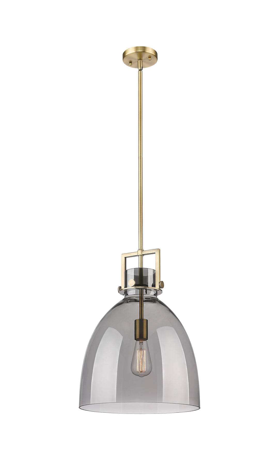 Innovations Lighting Newton Bell 14" Pendant - Brushed Brass Pendants Innovations Lighting Light Smoke ; Glass Type: Smoked  