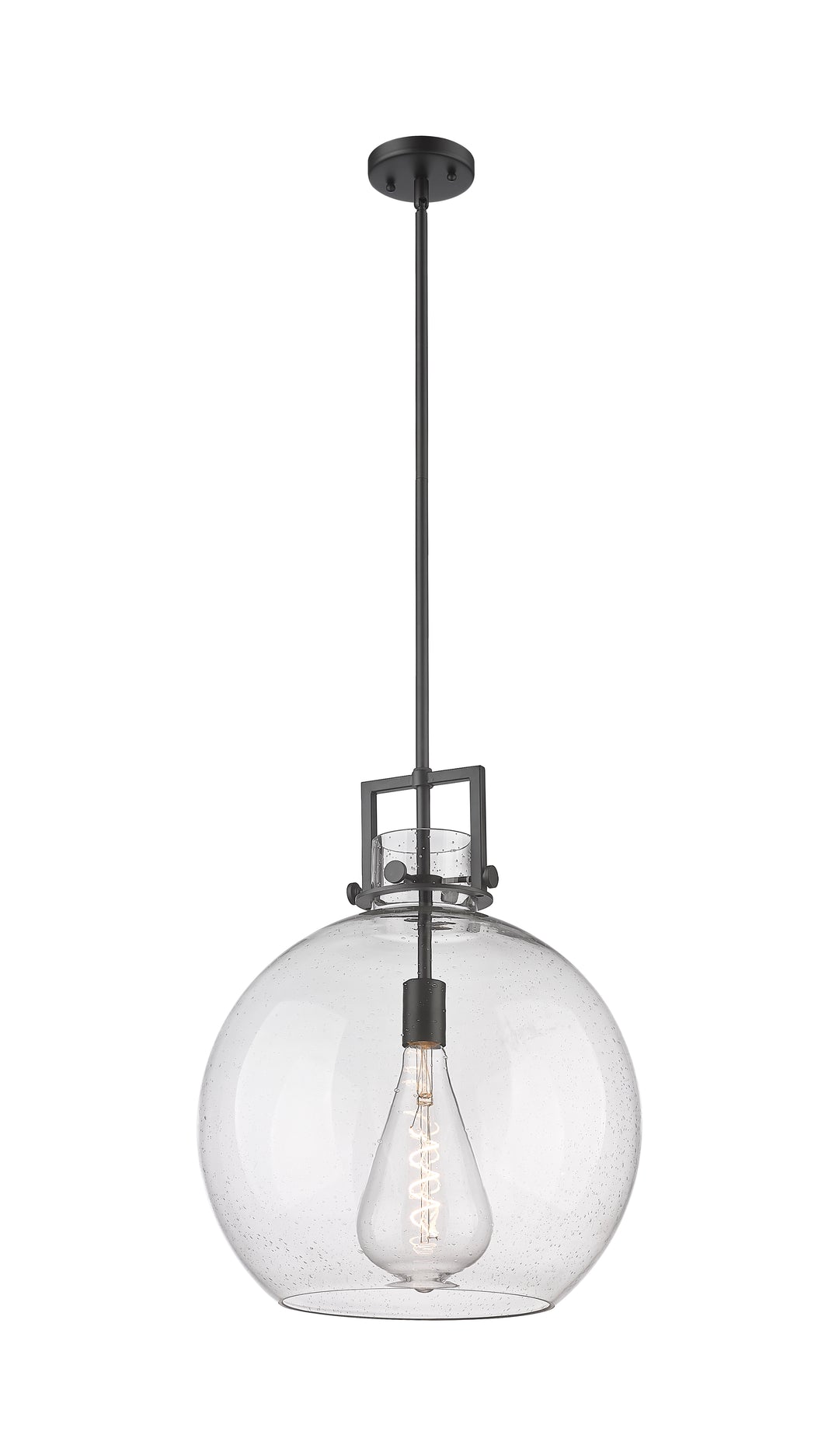 Innovations Lighting Newton Sphere 16" Pendant - Matte Black Pendants Innovations Lighting Seedy ; Glass Type: Seeded  