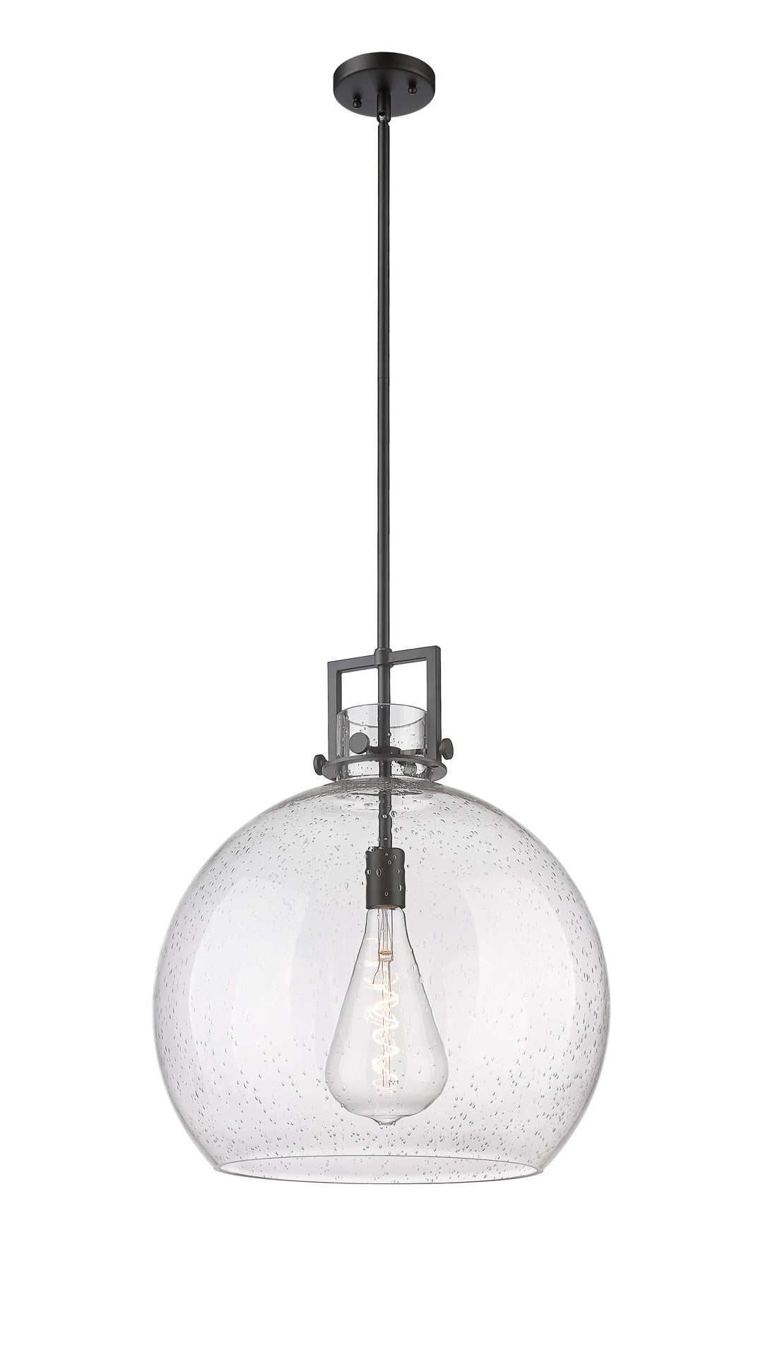 Innovations Lighting Newton Sphere 18" Pendant - Matte Black Pendants Innovations Lighting Seedy ; Glass Type: Seeded  