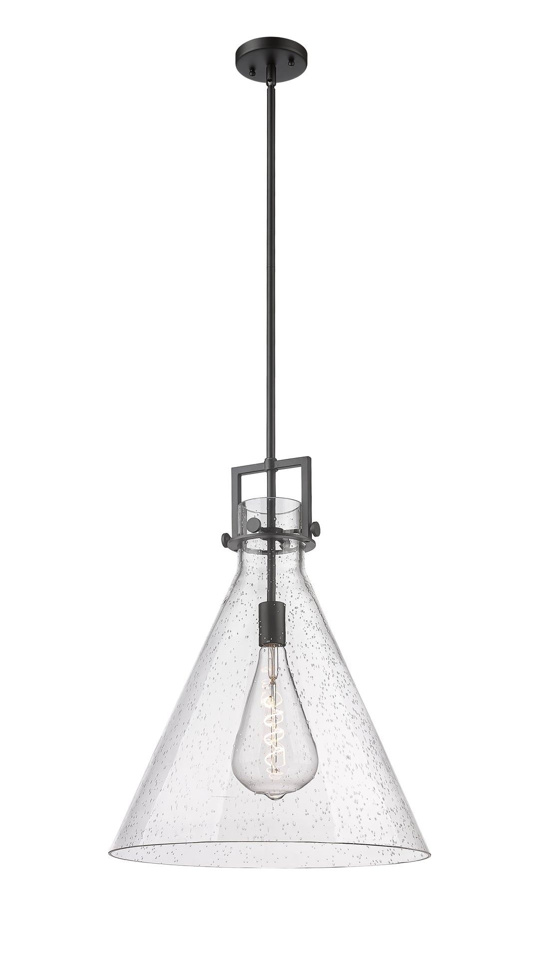 Innovations Lighting Newton Cone 18" Pendant - Matte Black Pendants Innovations Lighting Seedy ; Glass Type: Transparent  