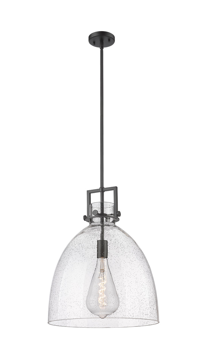 Innovations Lighting Newton Bell 16" Pendant - Matte Black Pendants Innovations Lighting Seedy ; Glass Type: Seeded  