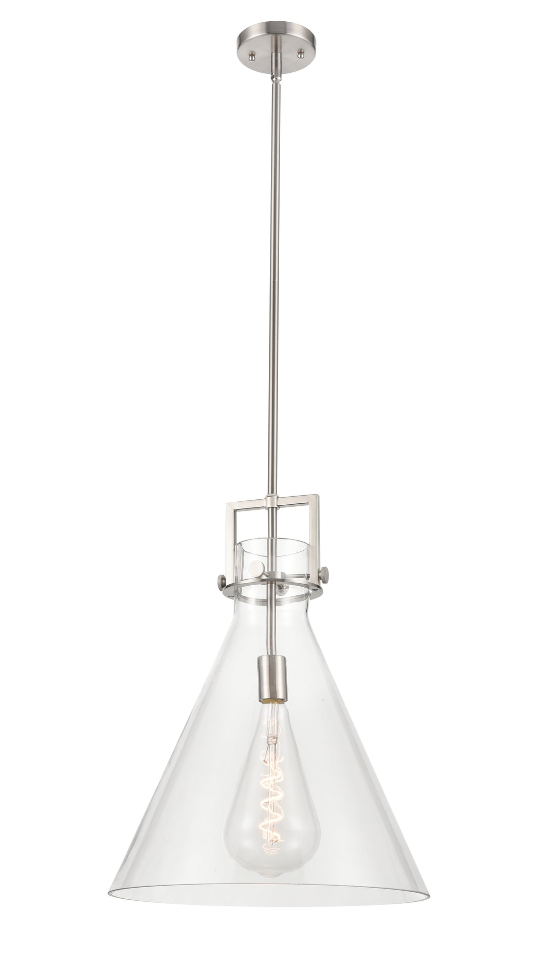 Innovations Lighting Newton Cone 16" Pendant - Satin Nickel Pendants Innovations Lighting Clear ; Glass Type: Clear  