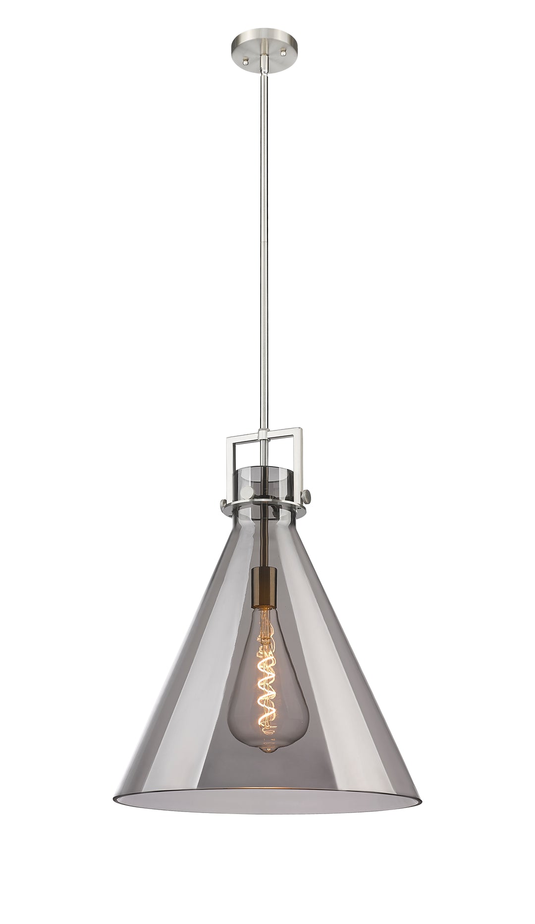 Innovations Lighting Newton Cone 18" Pendant - Brushed Satin Nickel Pendants Innovations Lighting Light Smoke ; Glass Type: Smoked  