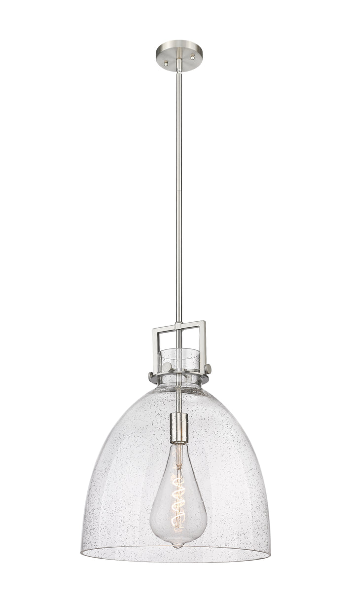 Innovations Lighting Newton Bell 16" Pendant - Satin Nickel Pendants Innovations Lighting Seedy ; Glass Type: Seeded  