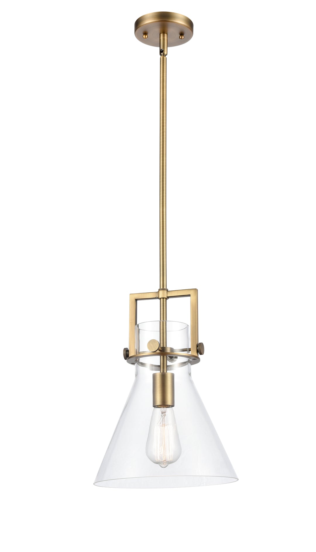 Innovations Lighting Newton Cone 10" Mini Pendant - Brushed Brass Mini-Pendants Innovations Lighting Clear ; Glass Type: Clear  