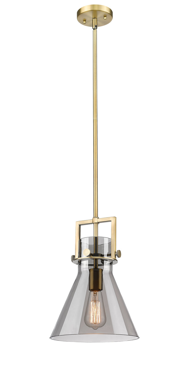 Innovations Lighting Newton Cone 10" Mini Pendant - Brushed Brass Mini-Pendants Innovations Lighting Light Smoke ; Glass Type: Smoked  