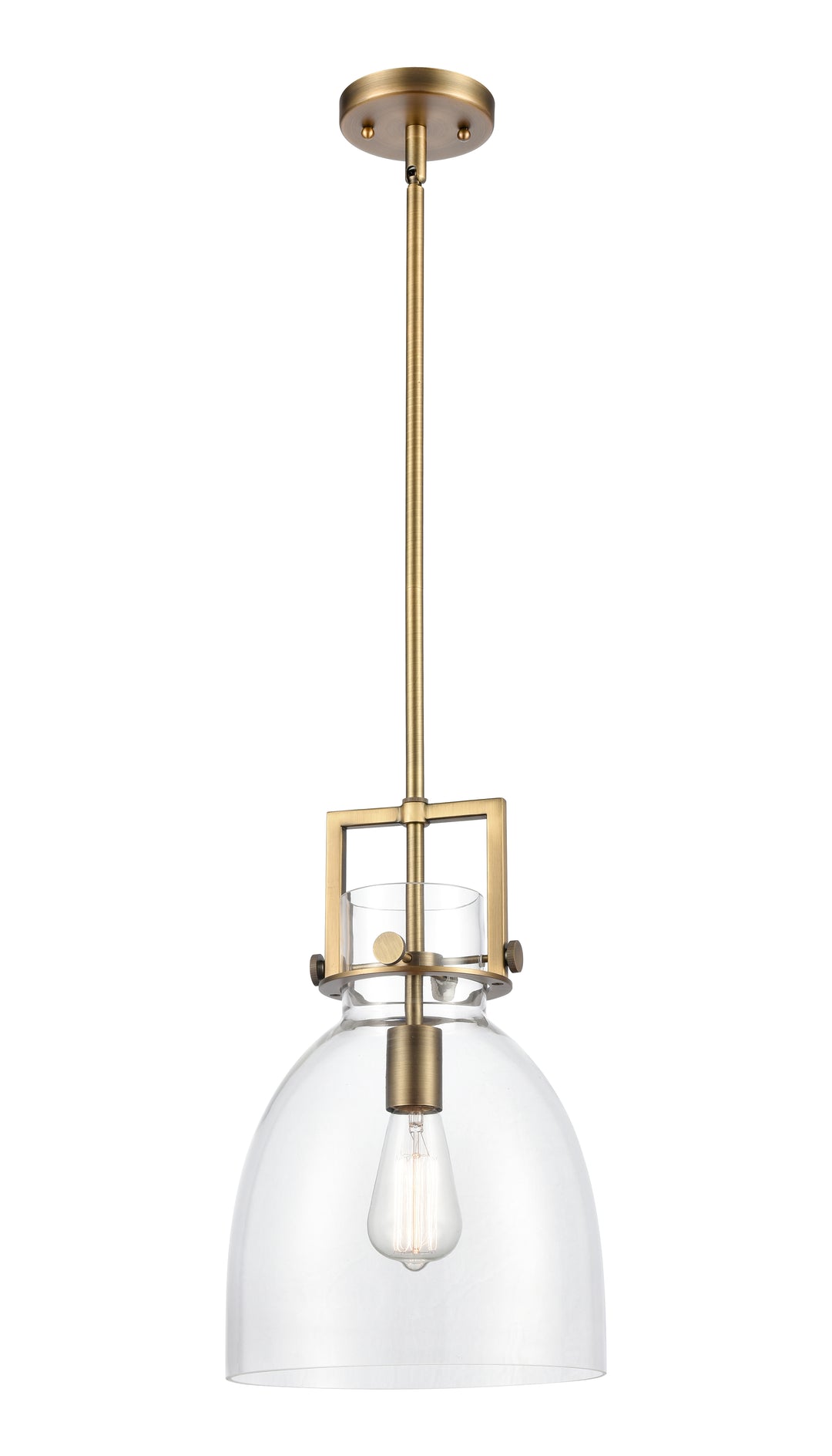 Innovations Lighting Newton Bell 10" Mini Pendant - Brushed Brass Mini-Pendants Innovations Lighting Clear ; Glass Type: Clear  