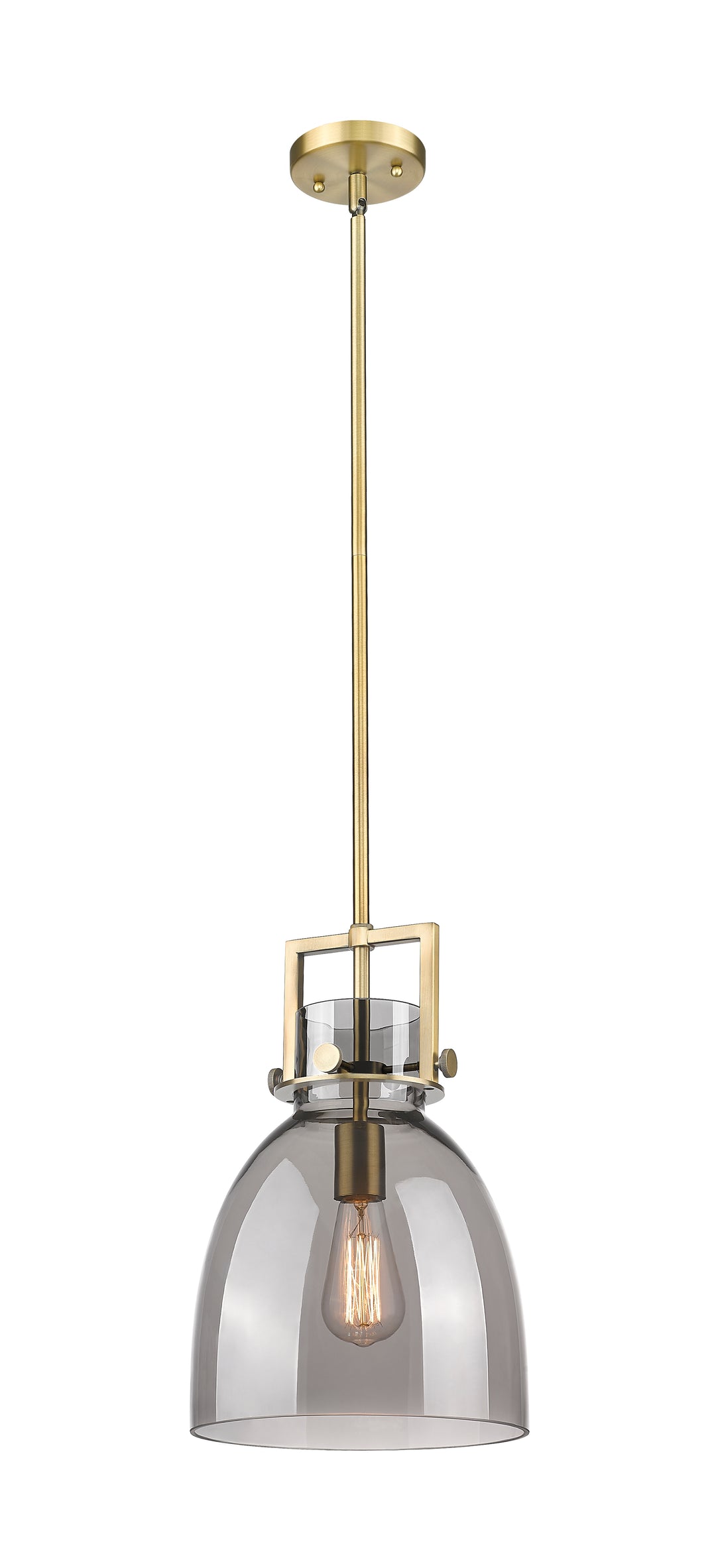 Innovations Lighting Newton Bell 10" Mini Pendant - Brushed Brass Mini-Pendants Innovations Lighting Light Smoke ; Glass Type: Smoked  