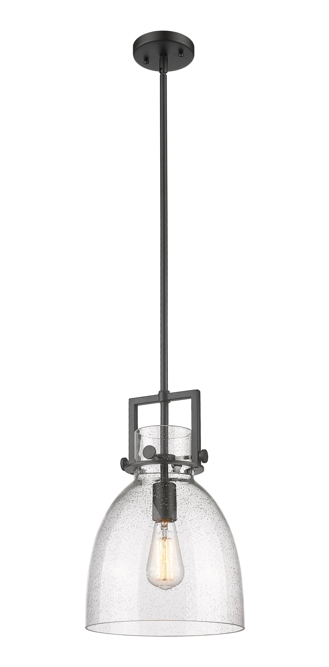 Innovations Lighting Newton Bell 10" Mini Pendant - Matte Black Mini-Pendants Innovations Lighting Seedy ; Glass Type: Seeded  