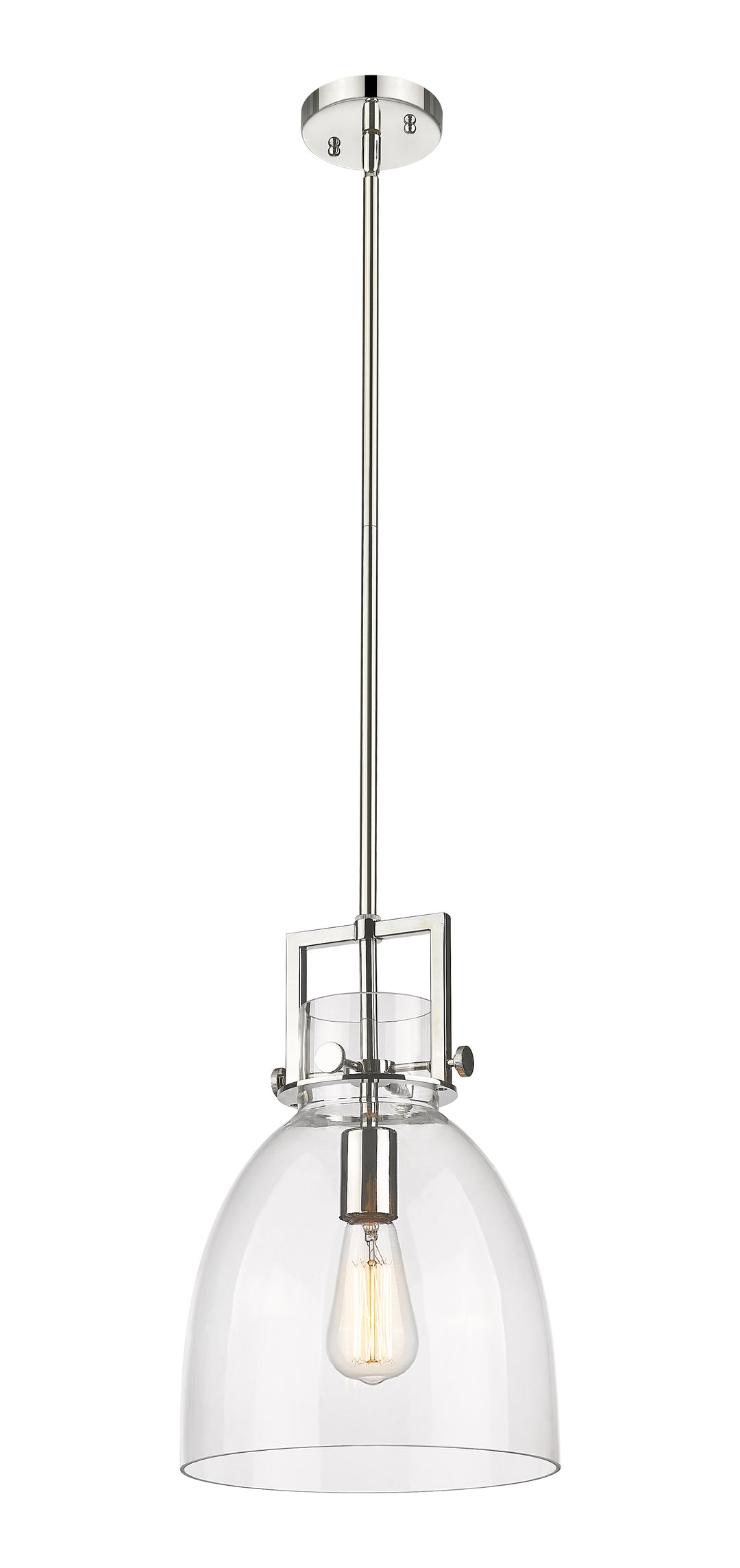 Innovations Lighting Newton Bell 10" Mini Pendant - Polished Nickel Mini-Pendants Innovations Lighting Clear ; Glass Type: Clear  