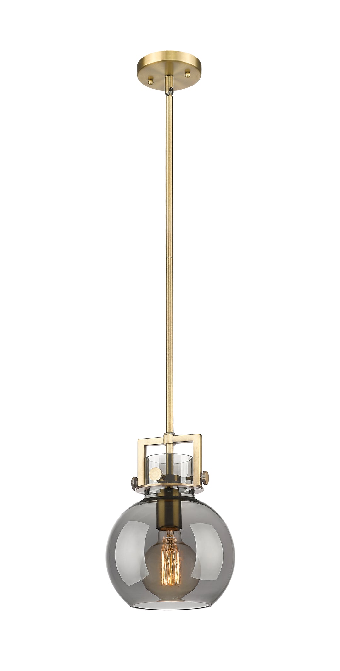 Innovations Lighting Newton Sphere 8" Mini Pendant - Brushed Brass Mini-Pendants Innovations Lighting Light Smoke ; Glass Type: Smoked  