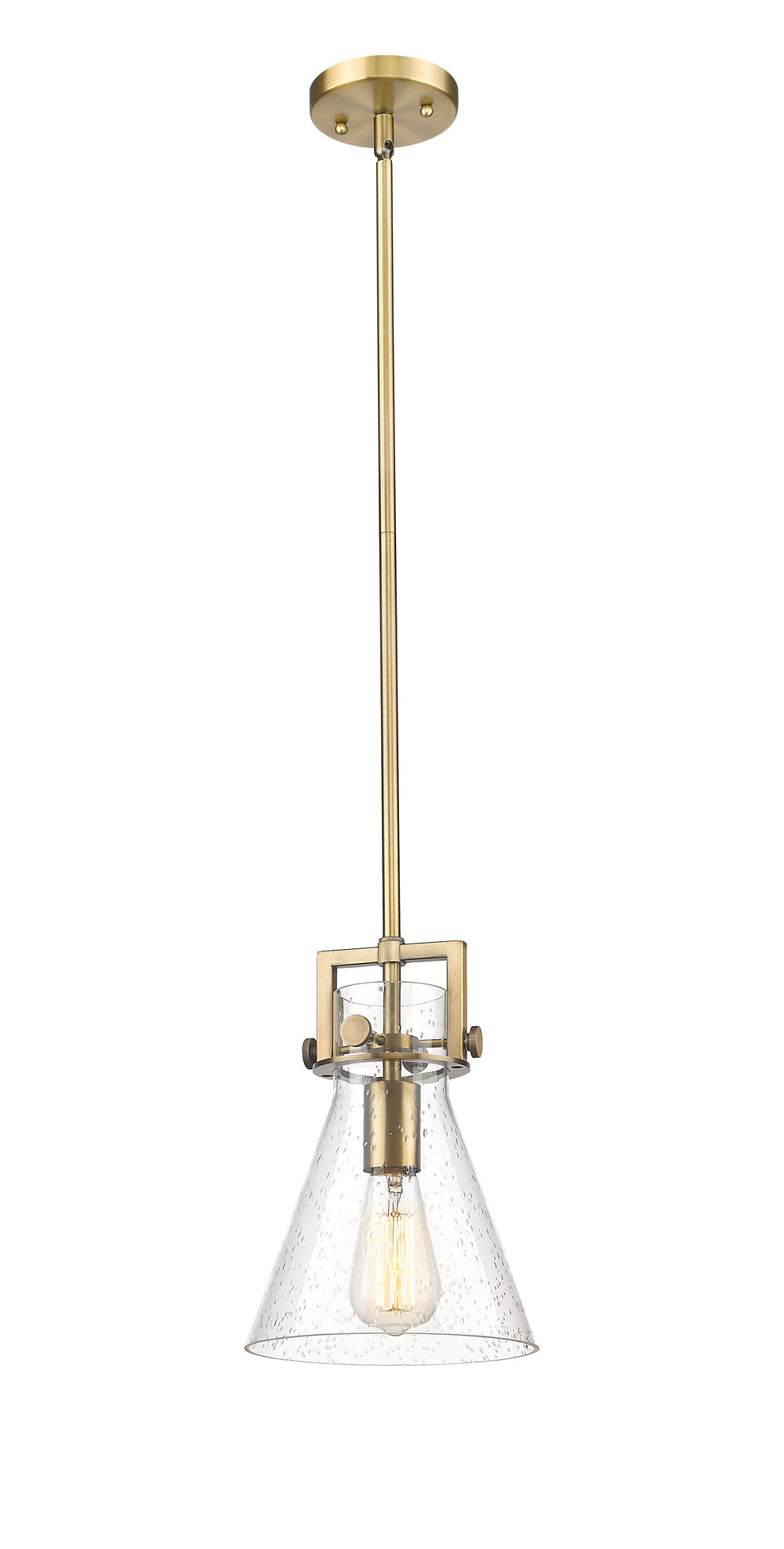 Innovations Lighting Newton Cone 8" Mini Pendant - Brushed Brass Mini-Pendants Innovations Lighting Seedy ; Glass Type: Seeded  