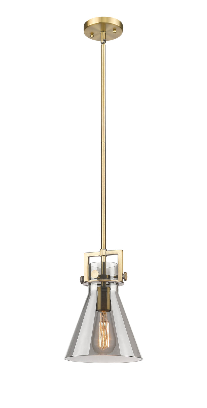 Innovations Lighting Newton Cone 8" Mini Pendant - Brushed Brass Mini-Pendants Innovations Lighting Light Smoke ; Glass Type: Smoked  