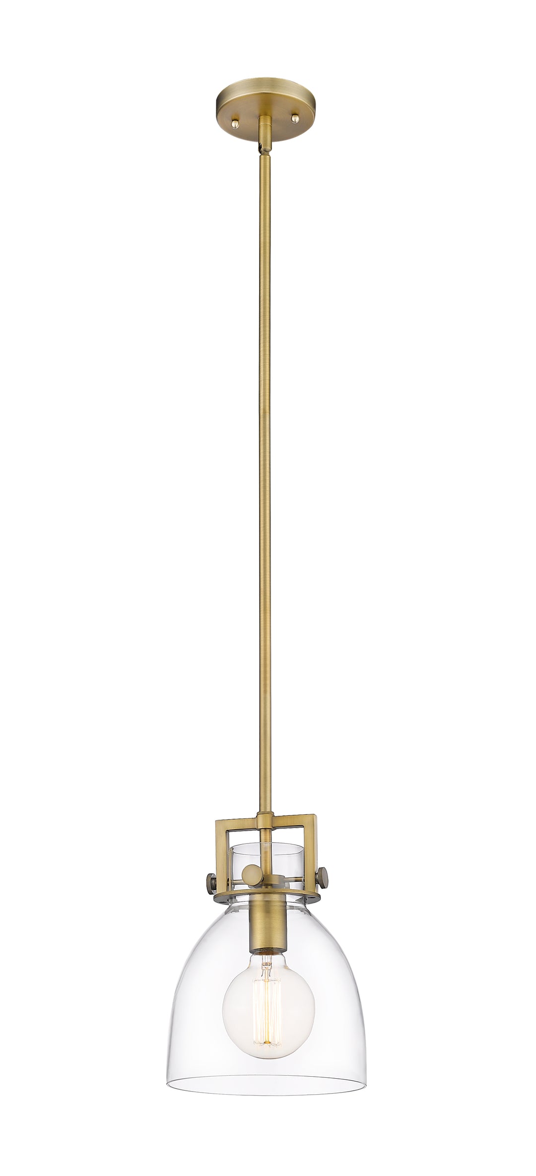 Innovations Lighting Newton Bell 8" Mini Pendant - Brushed Brass Mini-Pendants Innovations Lighting Clear ; Glass Type: Clear  