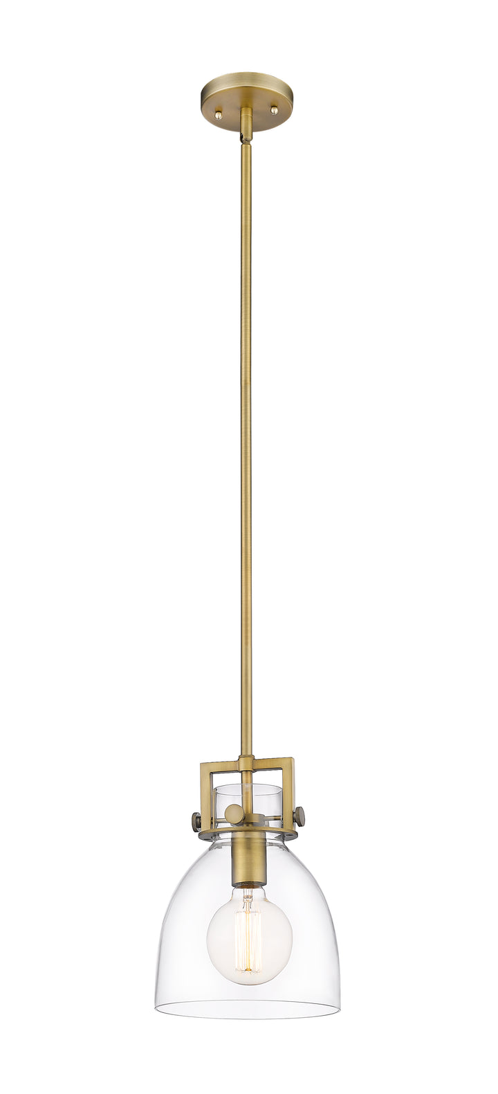 Innovations Lighting Newton Bell 8" Mini Pendant - Brushed Brass Mini-Pendants Innovations Lighting Clear ; Glass Type: Clear  