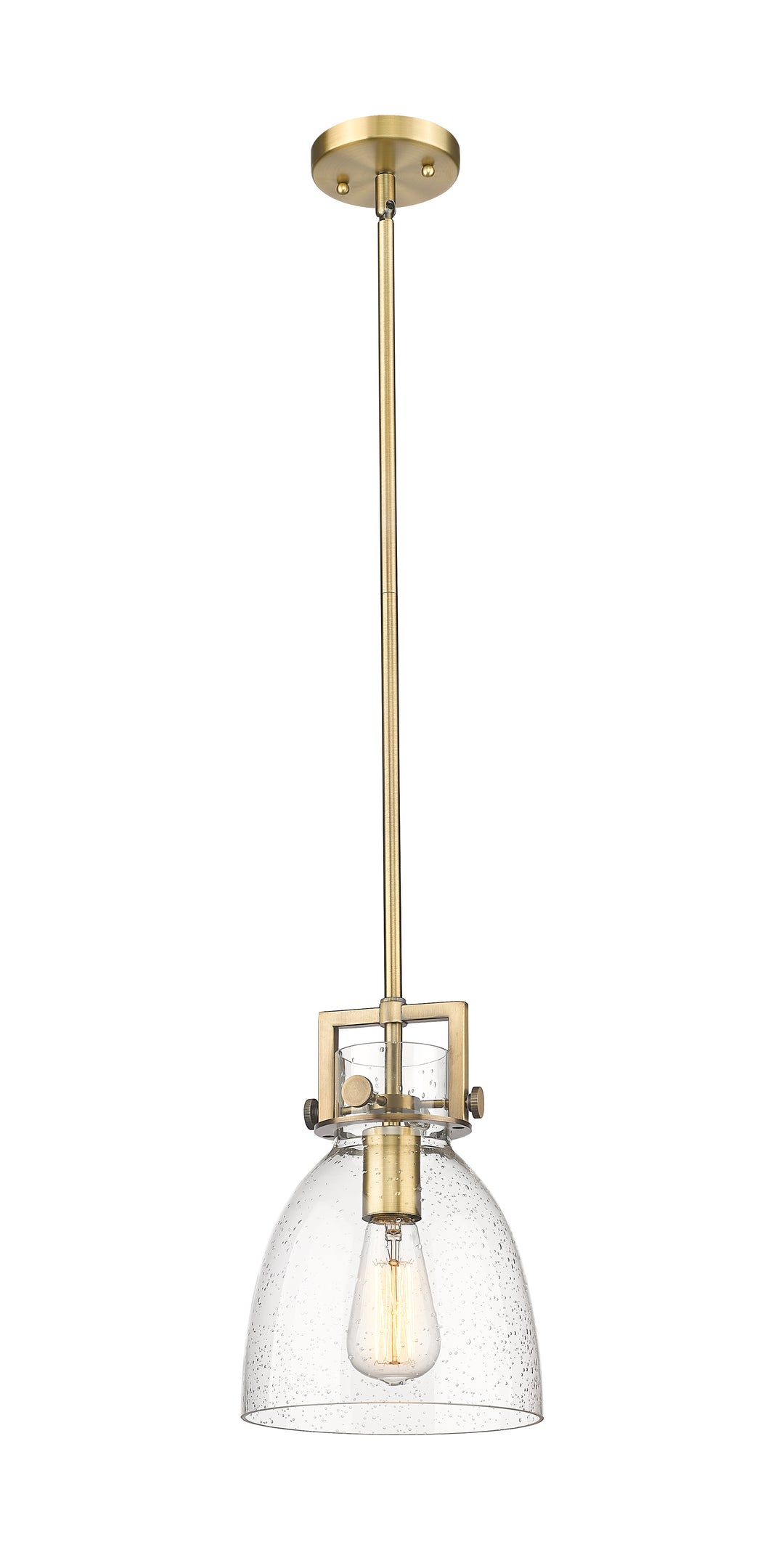 Innovations Lighting Newton Bell 8" Mini Pendant - Brushed Brass Mini-Pendants Innovations Lighting Seedy ; Glass Type: Seeded  