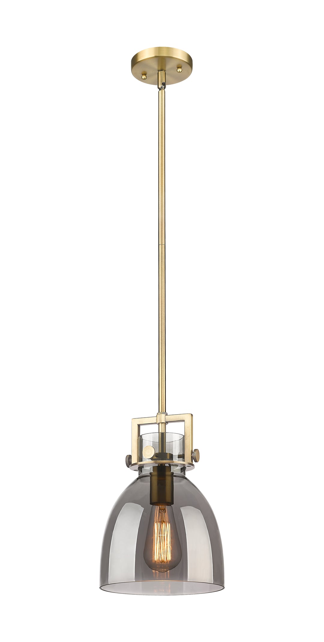 Innovations Lighting Newton Bell 8" Mini Pendant - Brushed Brass Mini-Pendants Innovations Lighting Light Smoke ; Glass Type: Smoked  