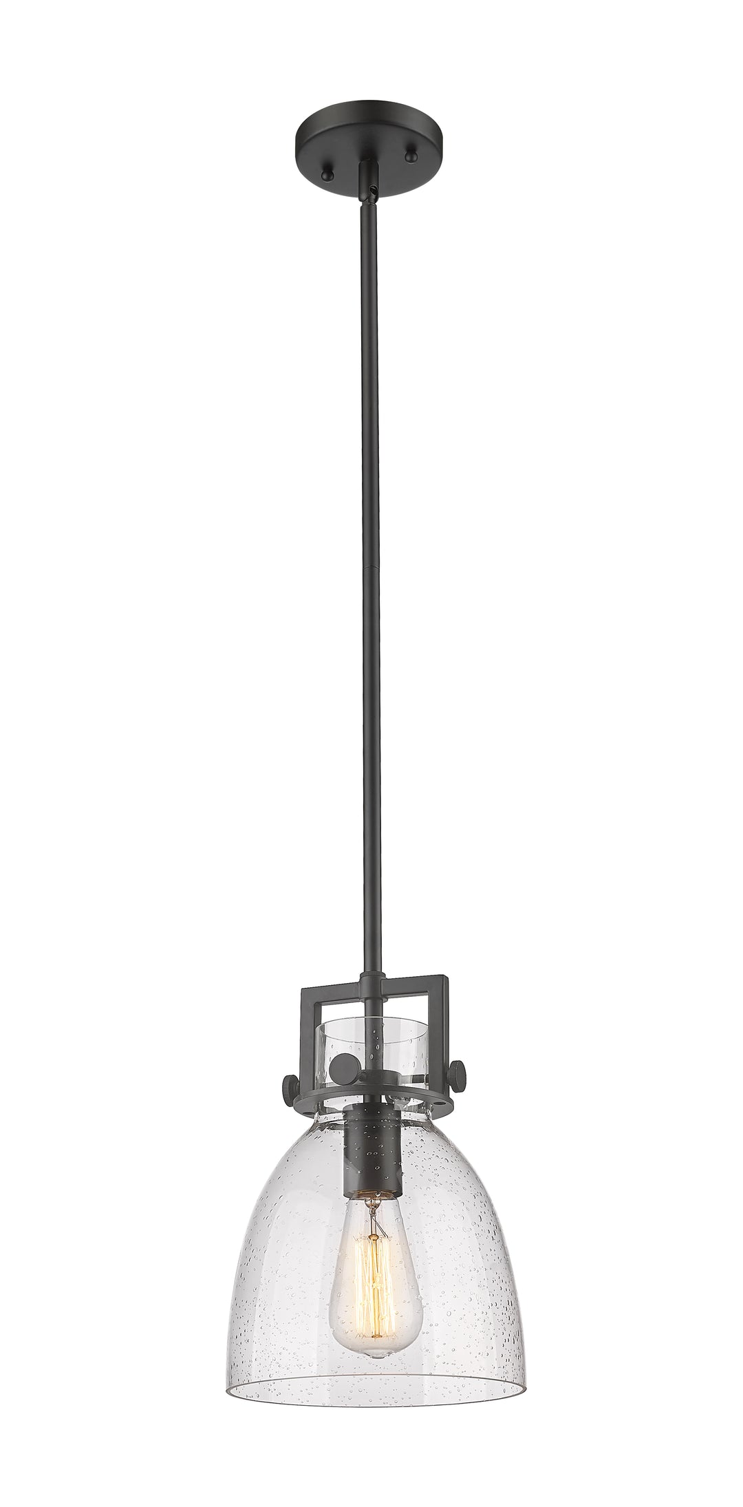 Innovations Lighting Newton Bell 8" Mini Pendant - Matte Black Mini-Pendants Innovations Lighting Seedy ; Glass Type: Seeded  