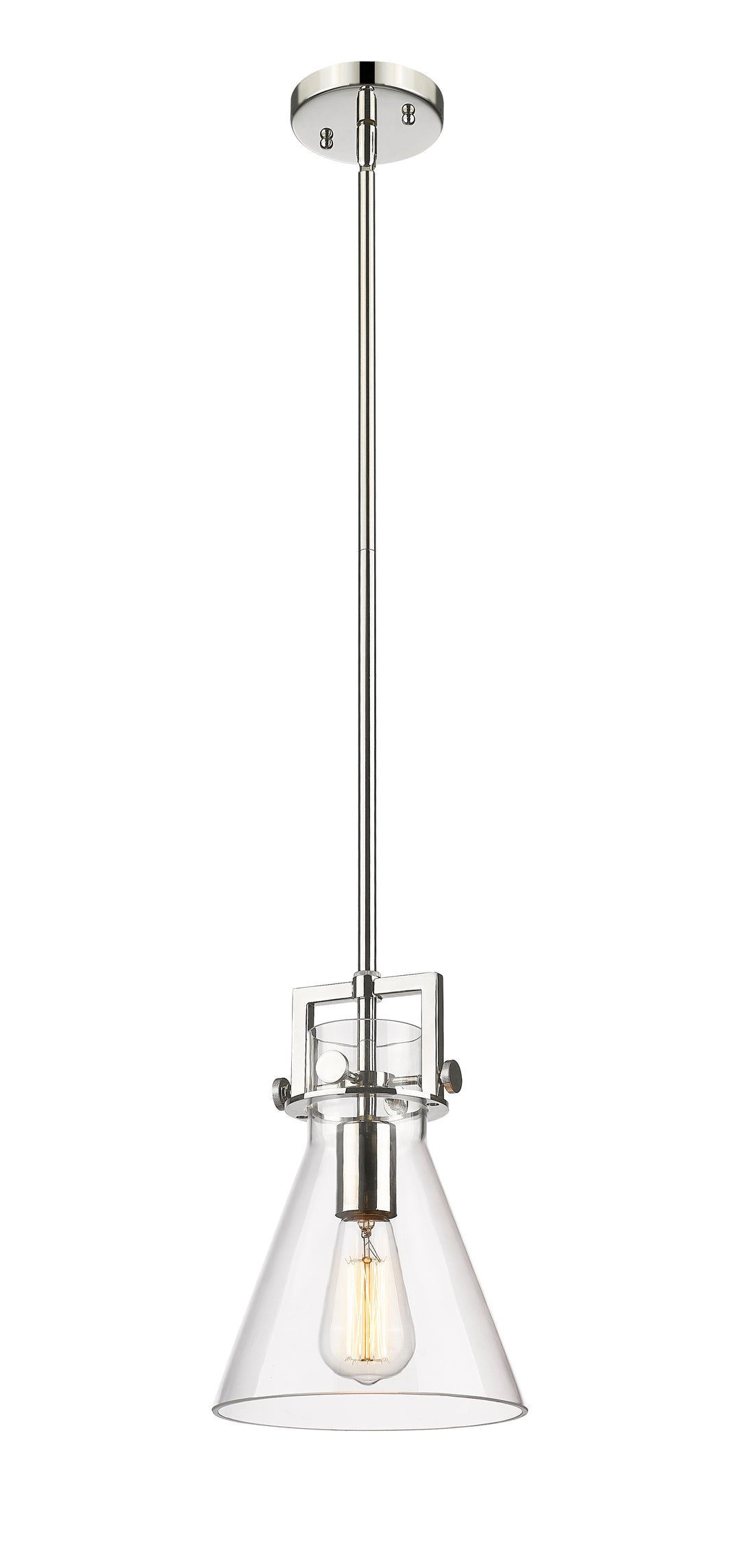 Innovations Lighting Newton Cone 8" Mini Pendant - Polished Nickel Mini-Pendants Innovations Lighting Clear ; Glass Type: Clear  