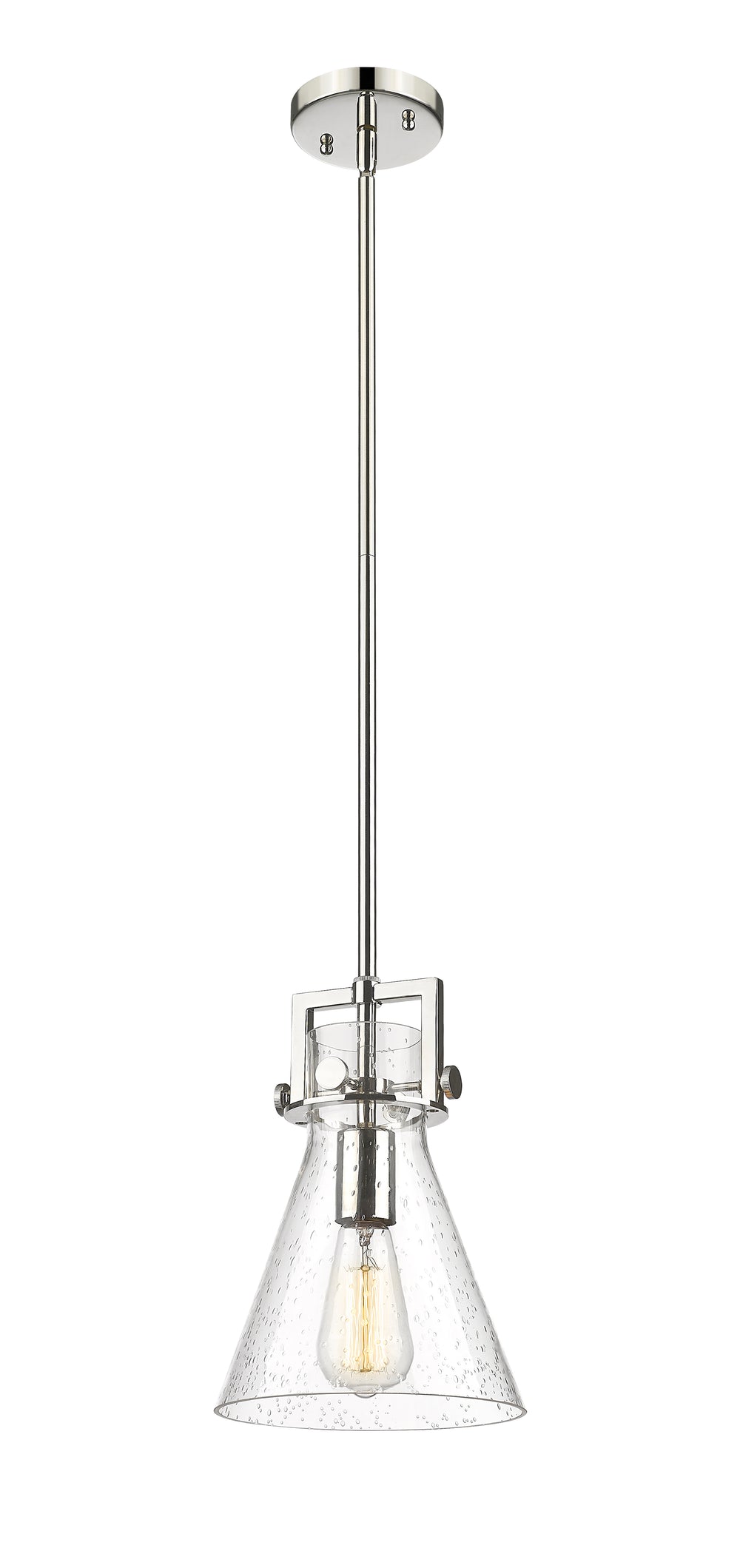 Innovations Lighting Newton Cone 8" Mini Pendant - Polished Nickel Mini-Pendants Innovations Lighting Seedy ; Glass Type: Seeded  