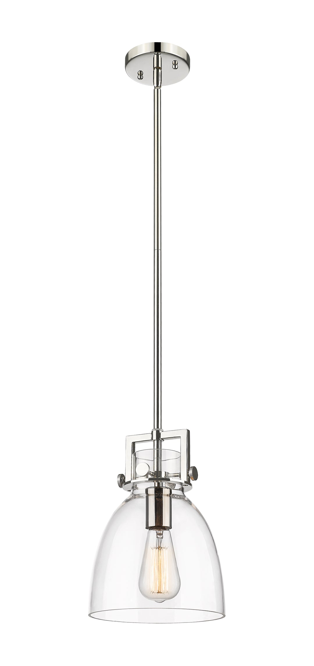 Innovations Lighting Newton Bell 8" Mini Pendant - Polished Nickel Mini-Pendants Innovations Lighting Clear ; Glass Type: Clear  