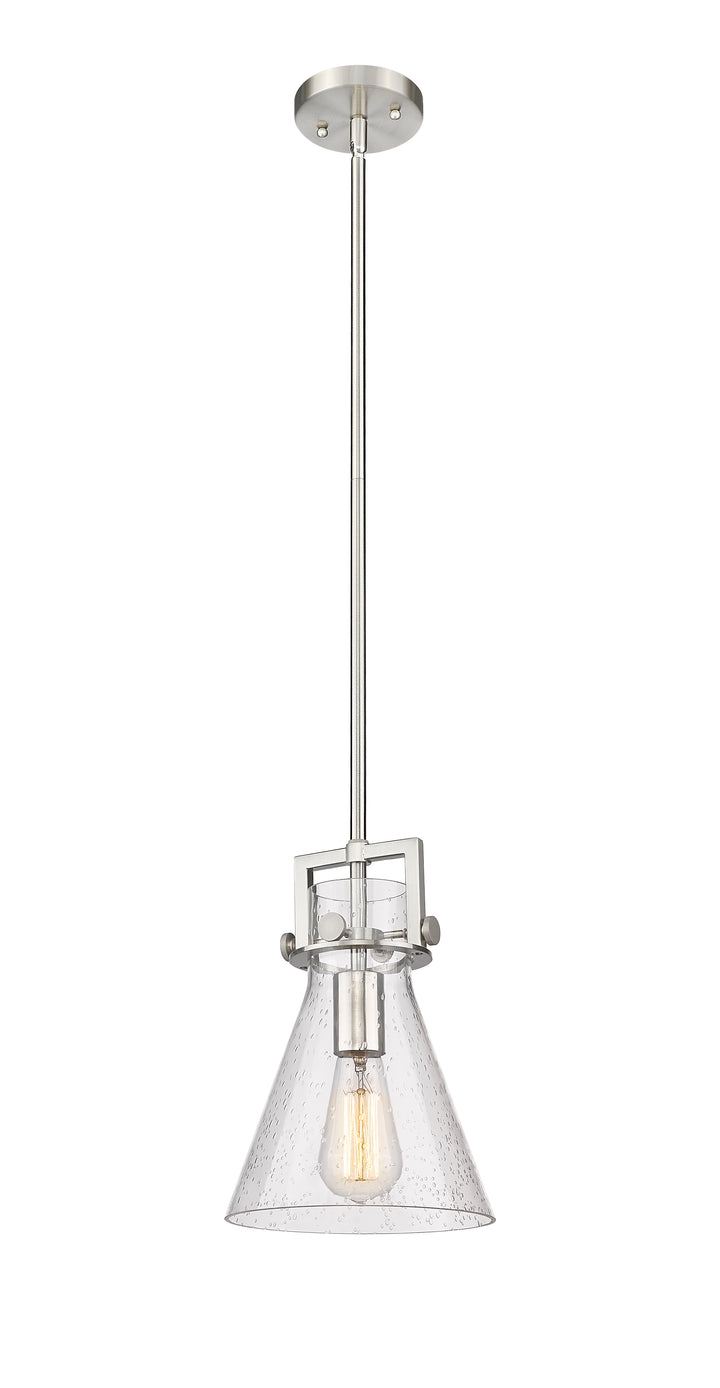 Innovations Lighting Newton Cone 8" Mini Pendant - Satin Nickel Mini-Pendants Innovations Lighting Seedy ; Glass Type: Seeded  