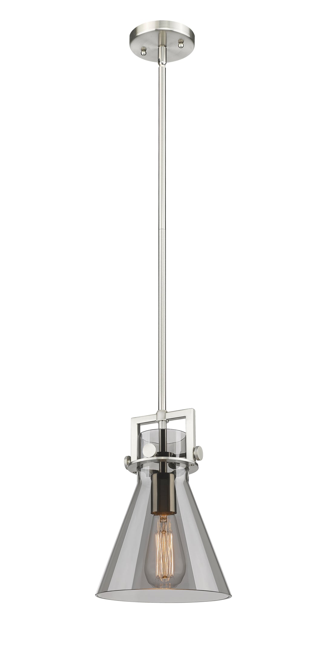 Innovations Lighting Newton Cone 8" Mini Pendant - Satin Nickel Mini-Pendants Innovations Lighting Light Smoke ; Glass Type: Smoked  