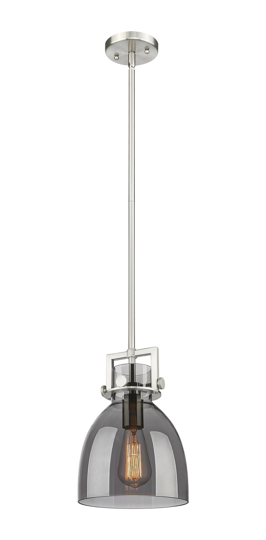 Innovations Lighting Newton Bell 8" Mini Pendant - Satin Nickel Mini-Pendants Innovations Lighting Light Smoke ; Glass Type: Smoked  