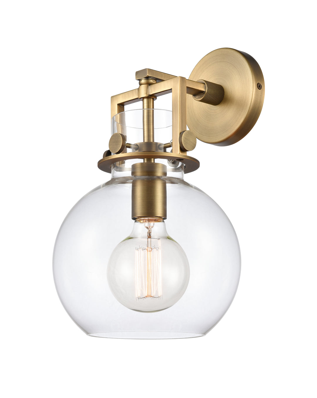 Innovations Lighting Newton Sphere 8" Sconce - Brushed Brass Wall Sconces Innovations Lighting Clear ; Glass Type: Clear  