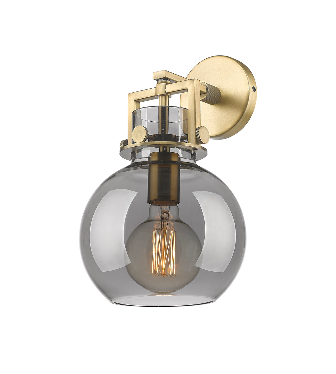 Innovations Lighting Newton Sphere 8" Sconce - Brushed Brass Wall Sconces Innovations Lighting Light Smoke ; Glass Type: Smoked  