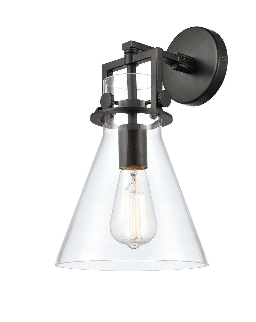 Innovations Lighting Newton Cone 8" Sconce - Matte Black Wall Sconces Innovations Lighting Clear ; Glass Type: Clear  