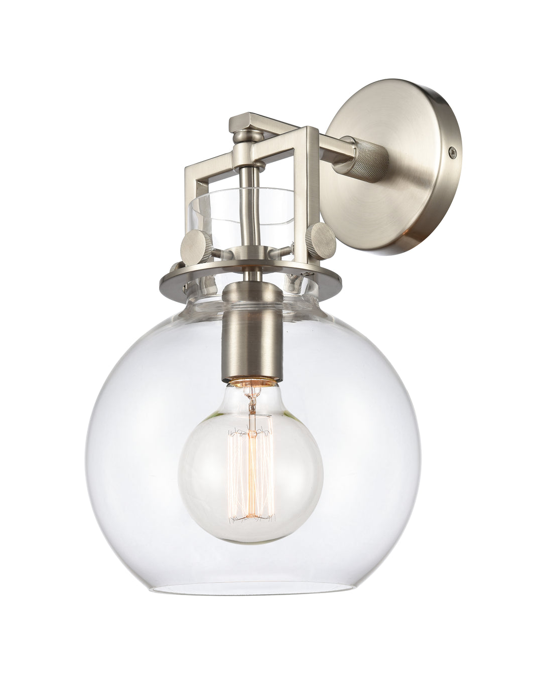 Innovations Lighting Newton Sphere 8" Sconce - Satin Nickel Wall Sconces Innovations Lighting Clear ; Glass Type: Clear  