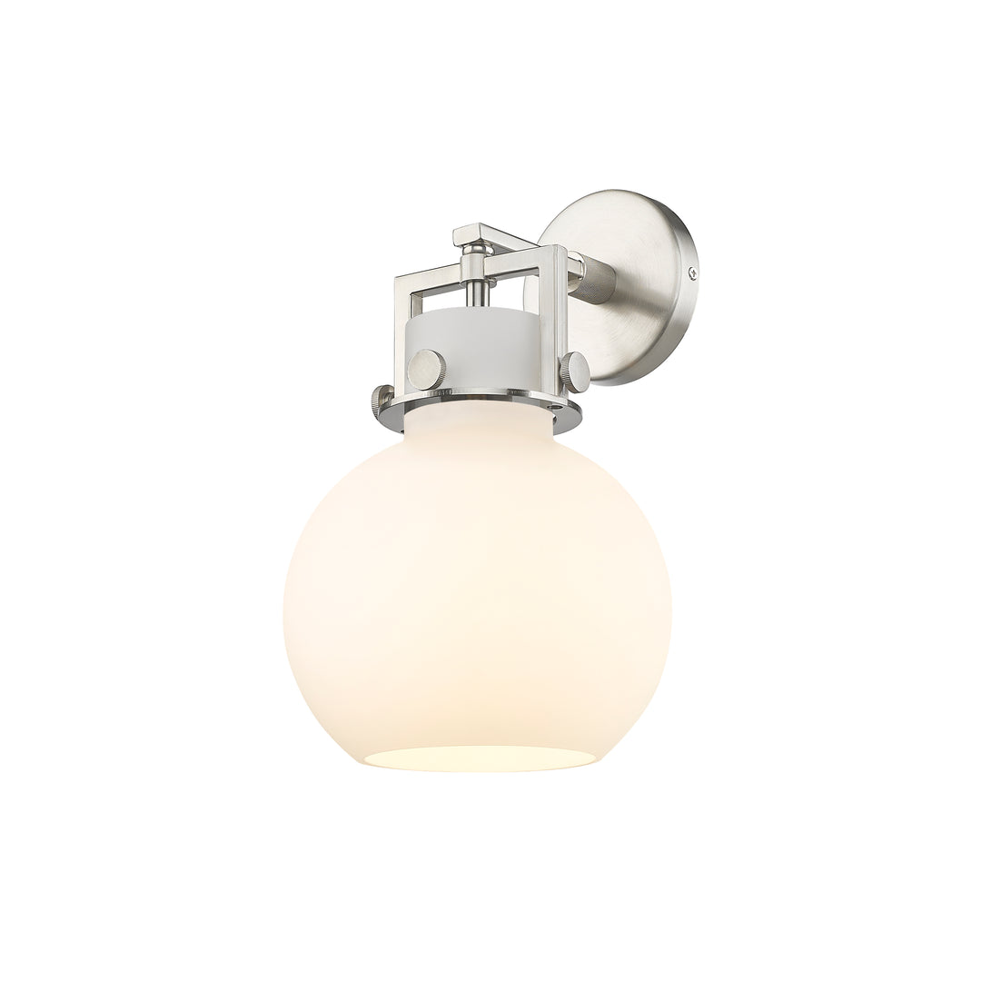 Innovations Lighting Newton Sphere 8" Sconce - Satin Nickel Wall Sconces Innovations Lighting White ; Glass Type: Frosted  