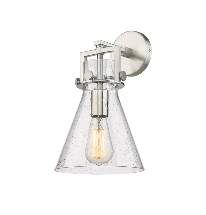 Innovations Lighting Newton Cone 8" Sconce - Satin Nickel Wall Sconces Innovations Lighting Seedy ; Glass Type: Seeded  