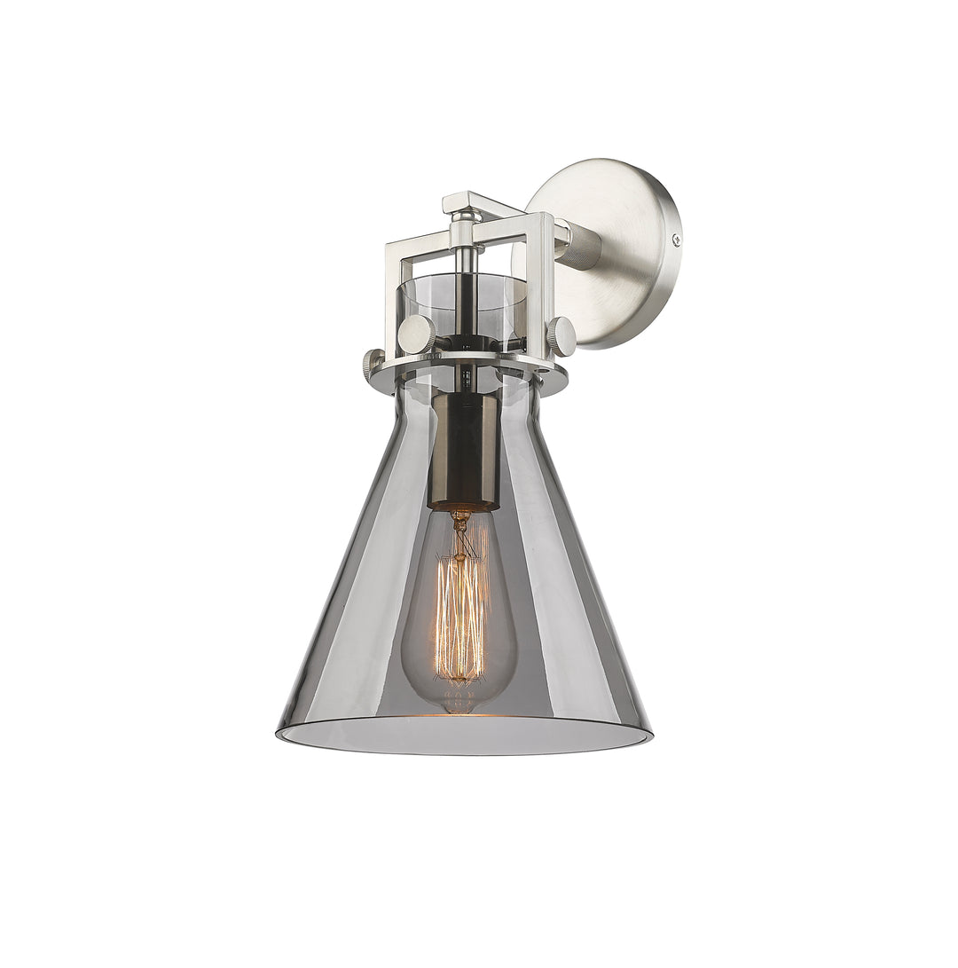 Innovations Lighting Newton Cone 8" Sconce - Satin Nickel Wall Sconces Innovations Lighting Light Smoke ; Glass Type: Smoked  