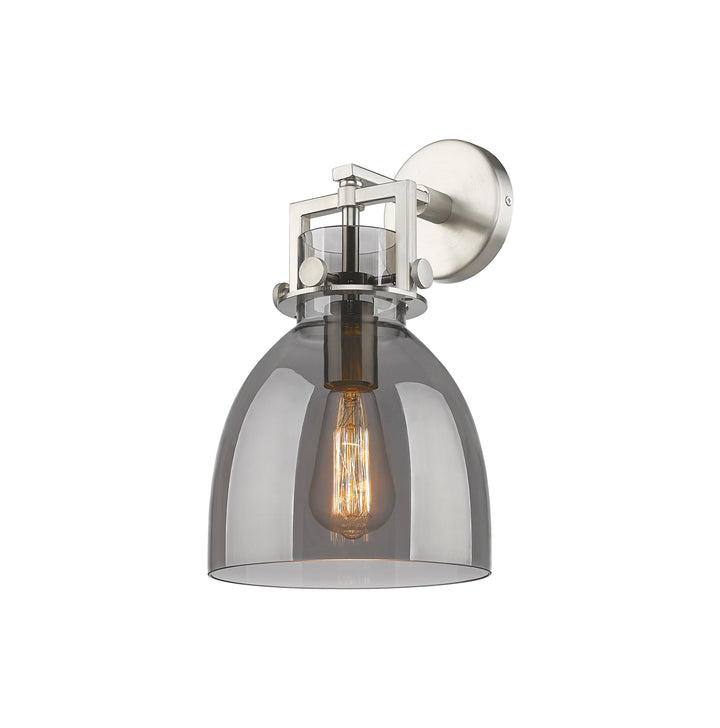 Innovations Lighting Newton Bell 8" Sconce - Satin Nickel Wall Sconces Innovations Lighting Light Smoke ; Glass Type: Smoked  