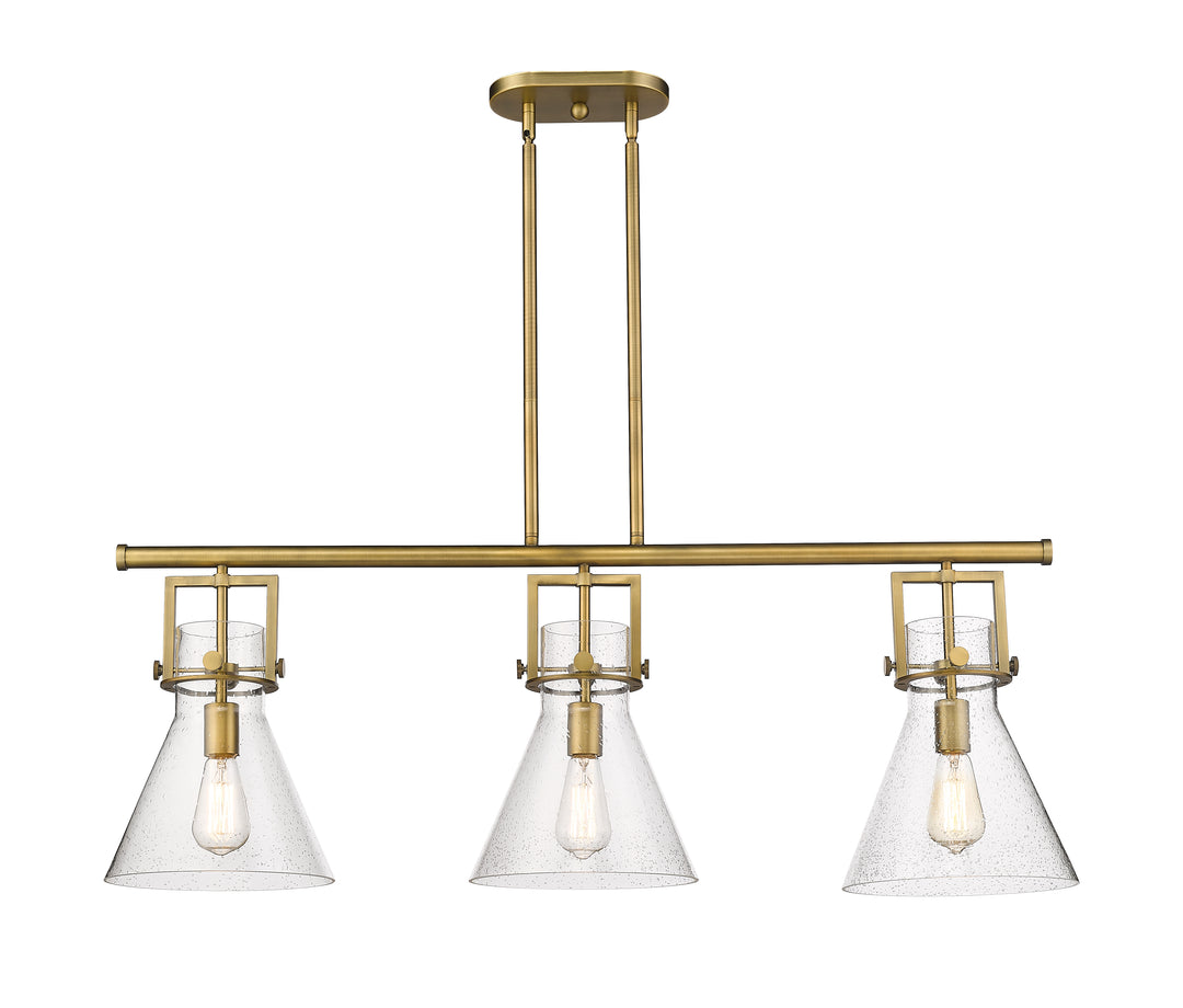 Innovations Lighting Newton Cone 7" Island Light - Brushed Brass Linear Chandeliers Innovations Lighting Seedy ; Glass Type: Seeded  