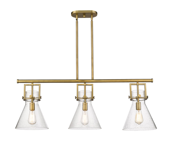 Innovations Lighting Newton Cone 7" Island Light - Brushed Brass Linear Chandeliers Innovations Lighting Seedy ; Glass Type: Seeded  