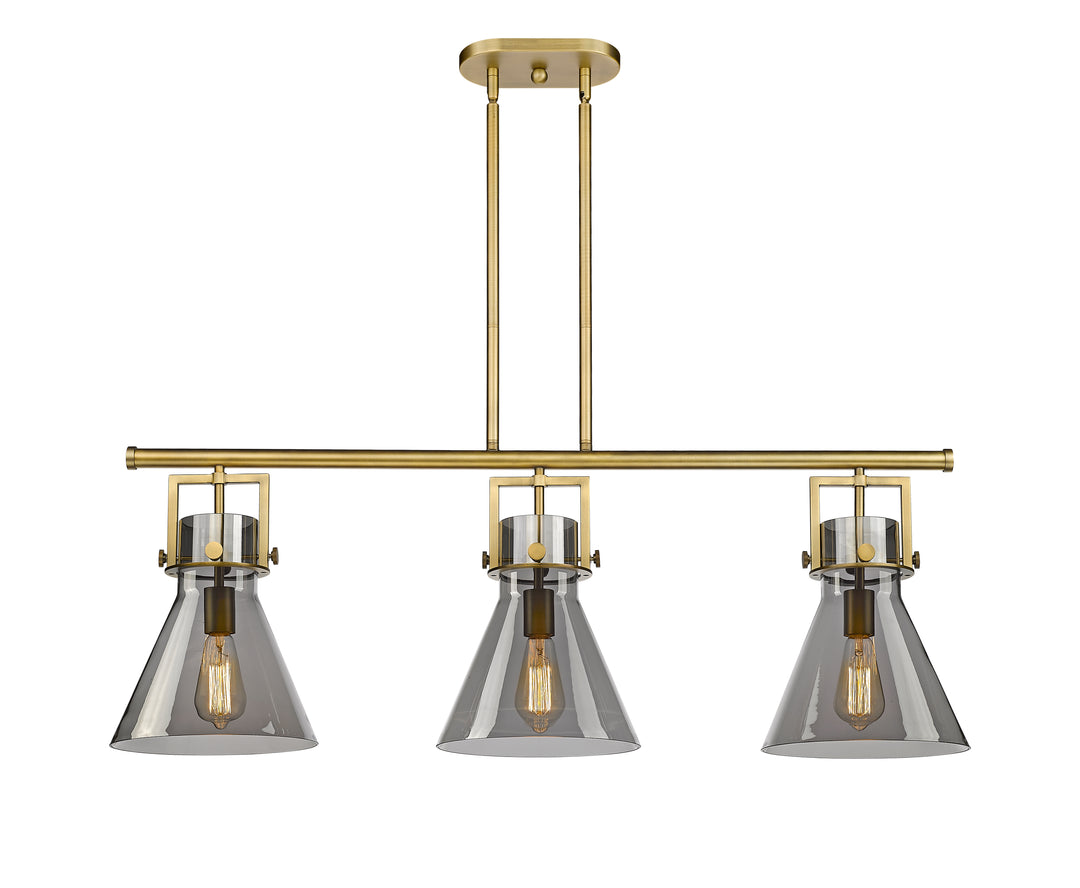 Innovations Lighting Newton Cone 7" Island Light - Brushed Brass Linear Chandeliers Innovations Lighting Light Smoke ; Glass Type: Smoked  