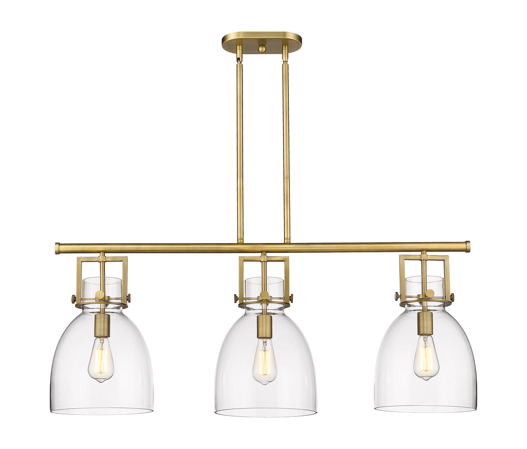 Innovations Lighting Newton Bell 7" Island Light - Brushed Brass Linear Chandeliers Innovations Lighting Clear ; Glass Type: Clear  