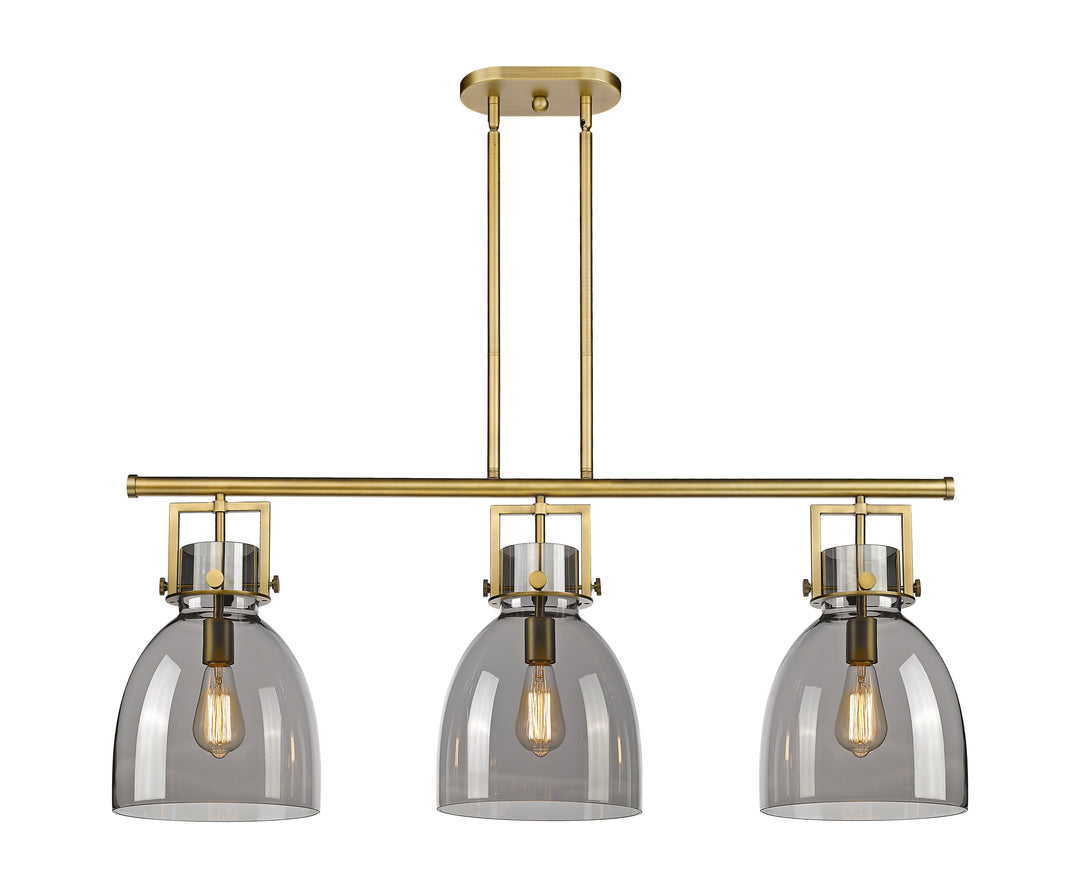 Innovations Lighting Newton Bell 7" Island Light - Brushed Brass Linear Chandeliers Innovations Lighting Light Smoke ; Glass Type: Smoked  