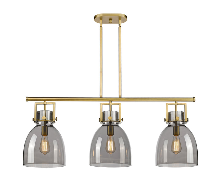 Innovations Lighting Newton Bell 7" Island Light - Brushed Brass Linear Chandeliers Innovations Lighting Light Smoke ; Glass Type: Smoked  